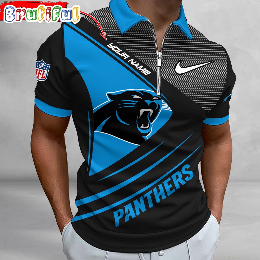 NFL Carolina Panthers Polo Shirt Football Sport Zip Polo Shirt