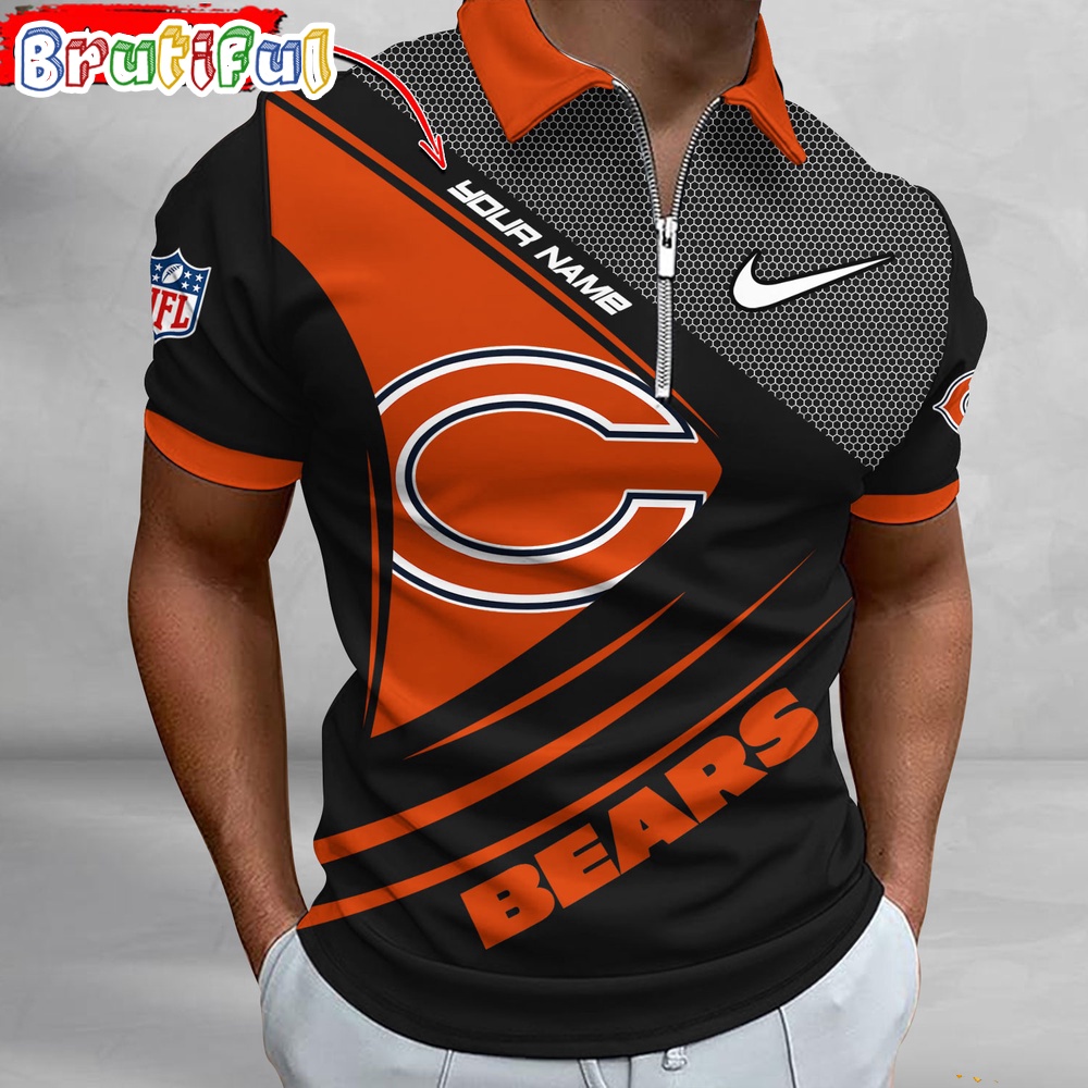 NFL Chicago Bears Polo Shirt Football Sport Zip Polo Shirt