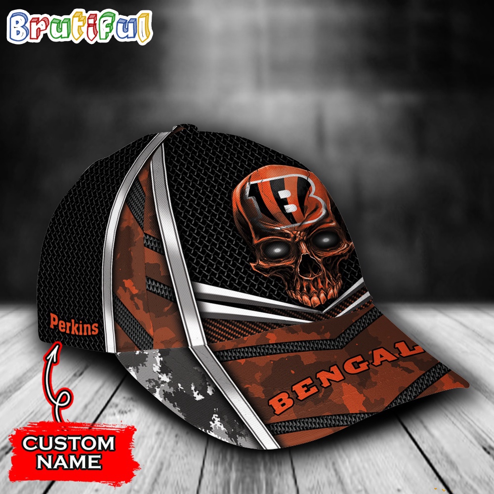 NFL Cincinnati Bengals Special Halloween Skull Custom Baseball Cap 2