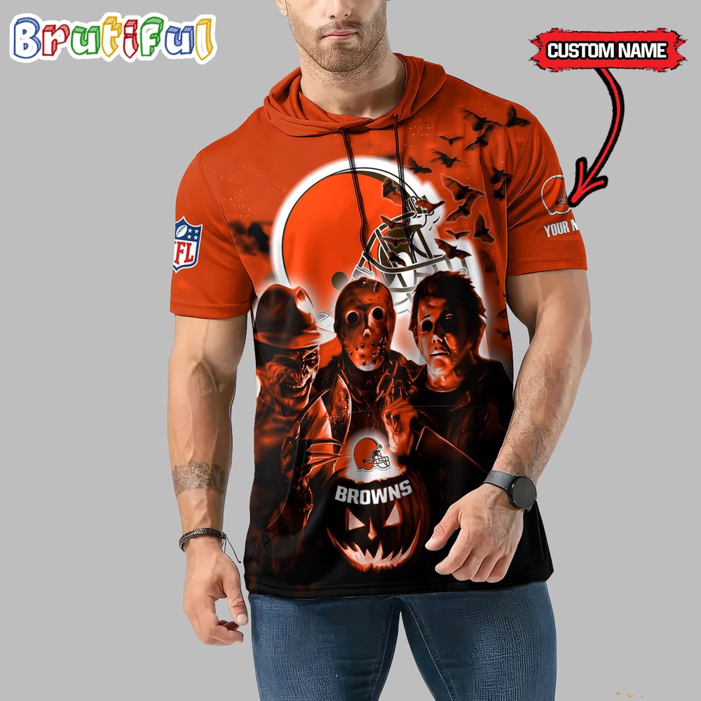 NFL Cleveland Browns Horror Characters Essential Halloween Sleeveless Hoodie 1