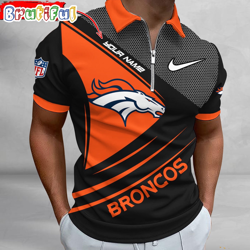 NFL Denver Broncos Polo Shirt Football Sport Zip Polo Shirt