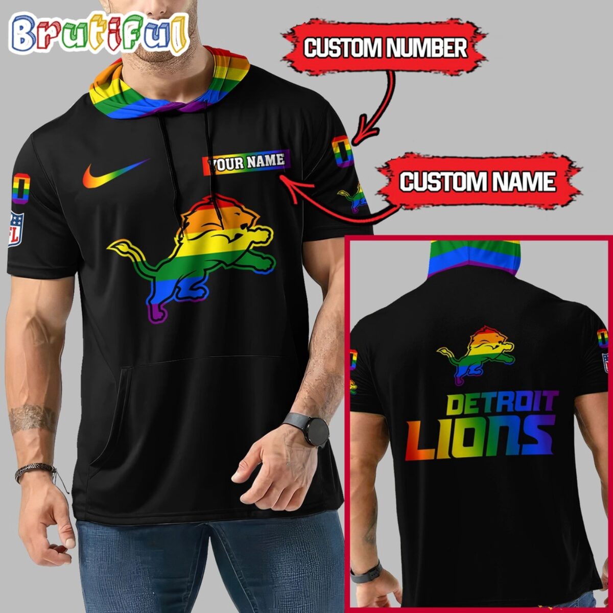 NFL Detroit Lions LGBT Workout Hoodie Tank Tops Custom LGBT Pride