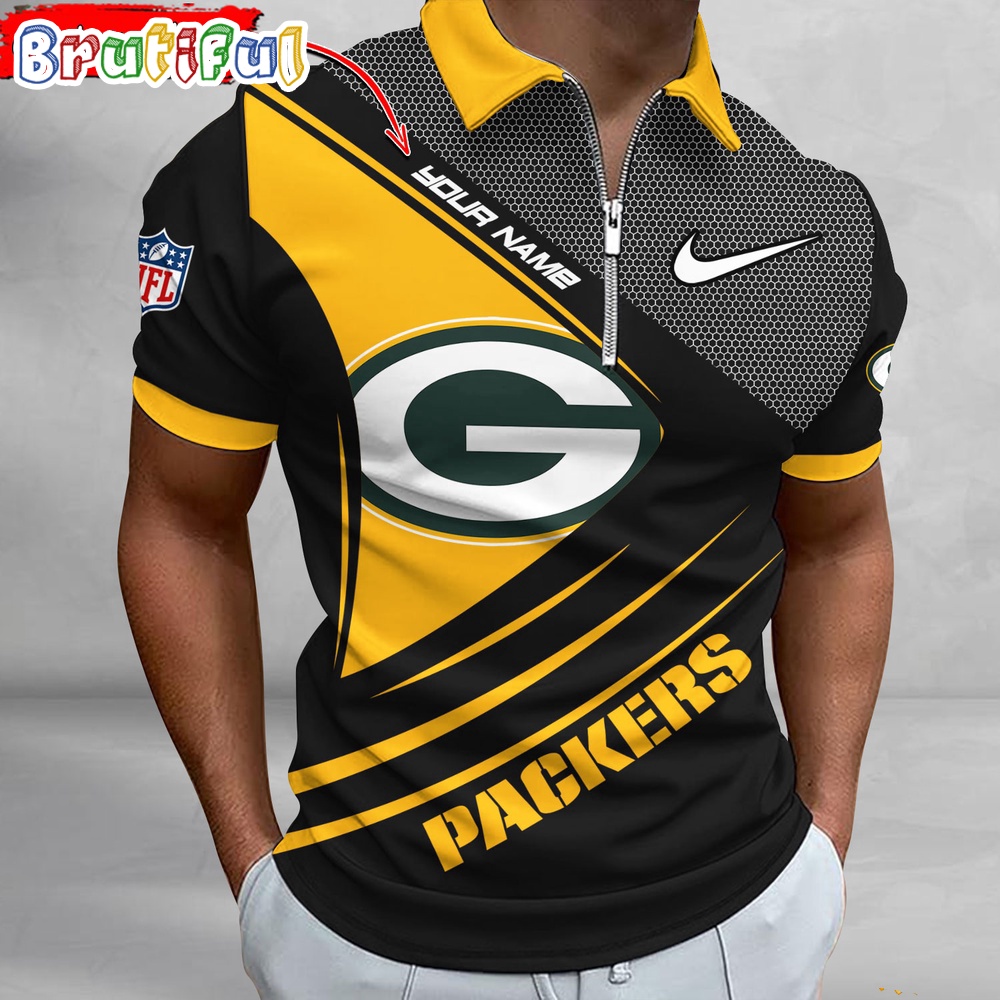 NFL Green Bay Packers Polo Shirt Football Sport Zip Polo Shirt