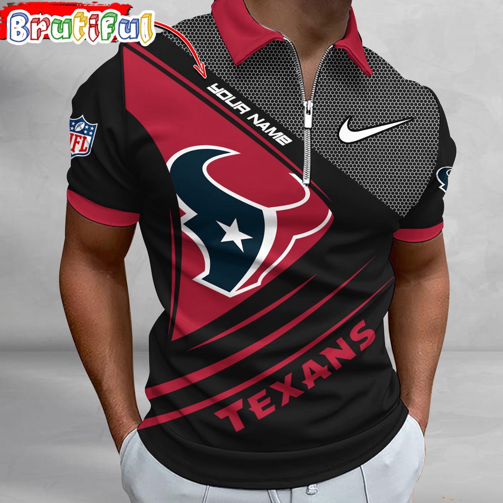 NFL Houston Texans Polo Shirt Football Sport Zip Polo Shirt