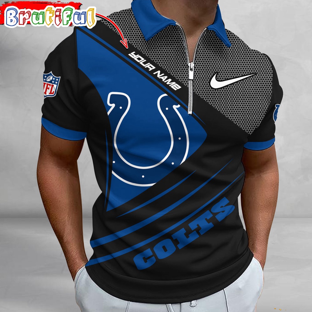 NFL Indianapolis Colts Polo Shirt Football Sport Zip Polo Shirt
