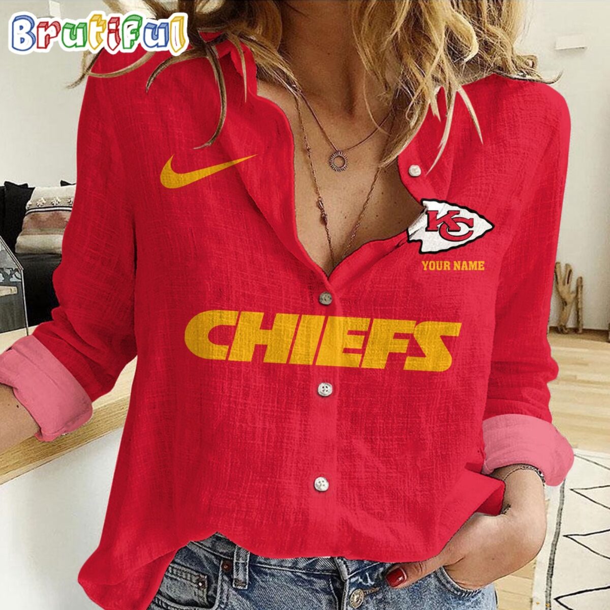 chiefs dresses for ladies NFL Kansas City Custom Women Casual Shirt, NFL Women's Clothing ProductID: 115001