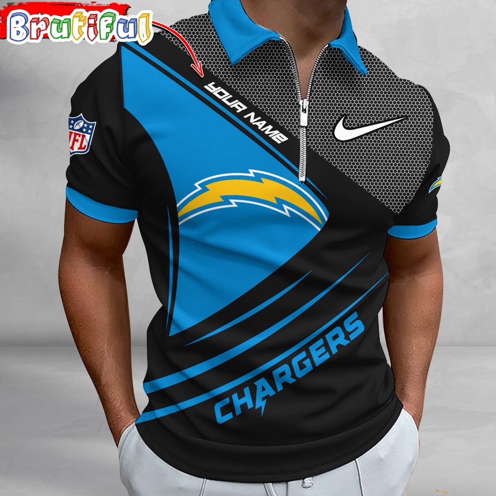 NFL Los Angeles Chargers Polo Shirt Football Sport Zip Polo Shirt