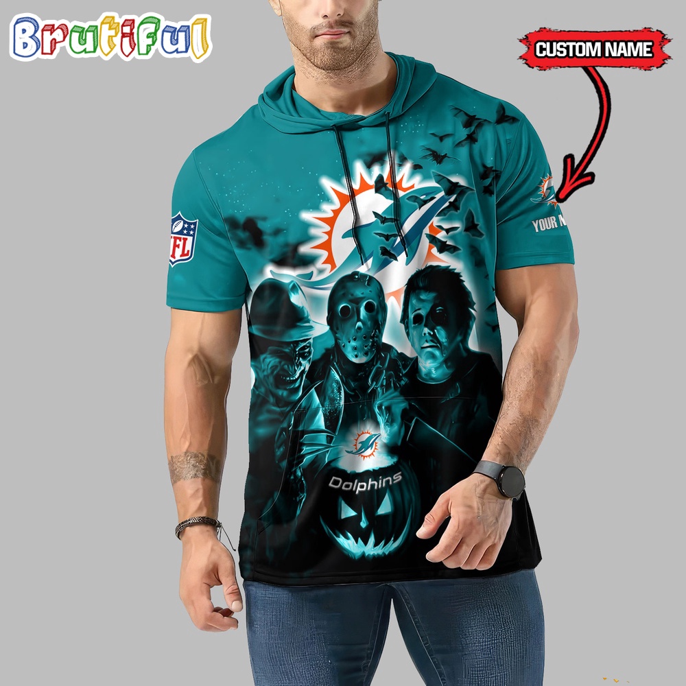 NFL Miami Dolphins Horror Characters Essential Halloween Sleeveless Hoodie 1