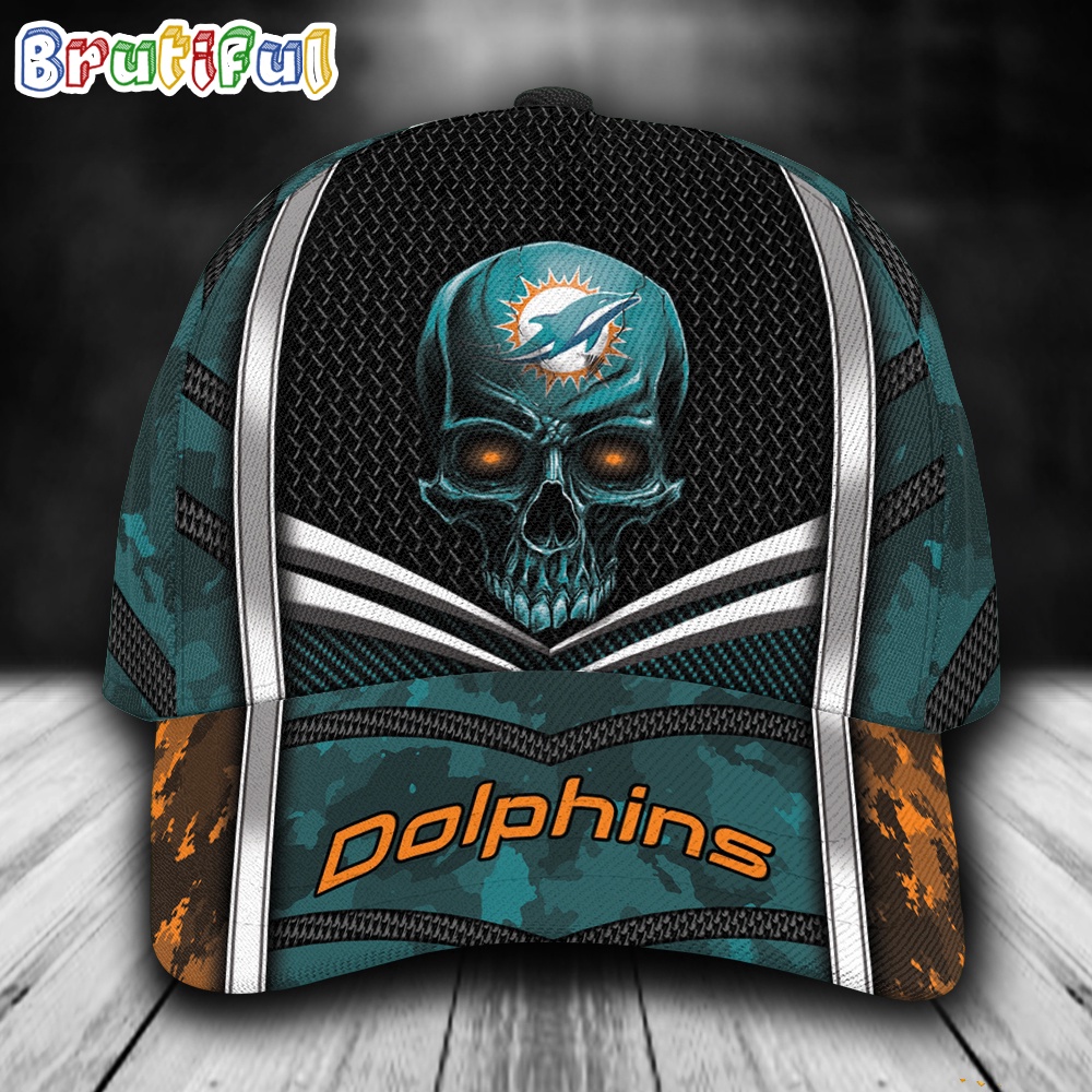 NFL Miami Dolphins Special Halloween Skull Custom Baseball Cap 1