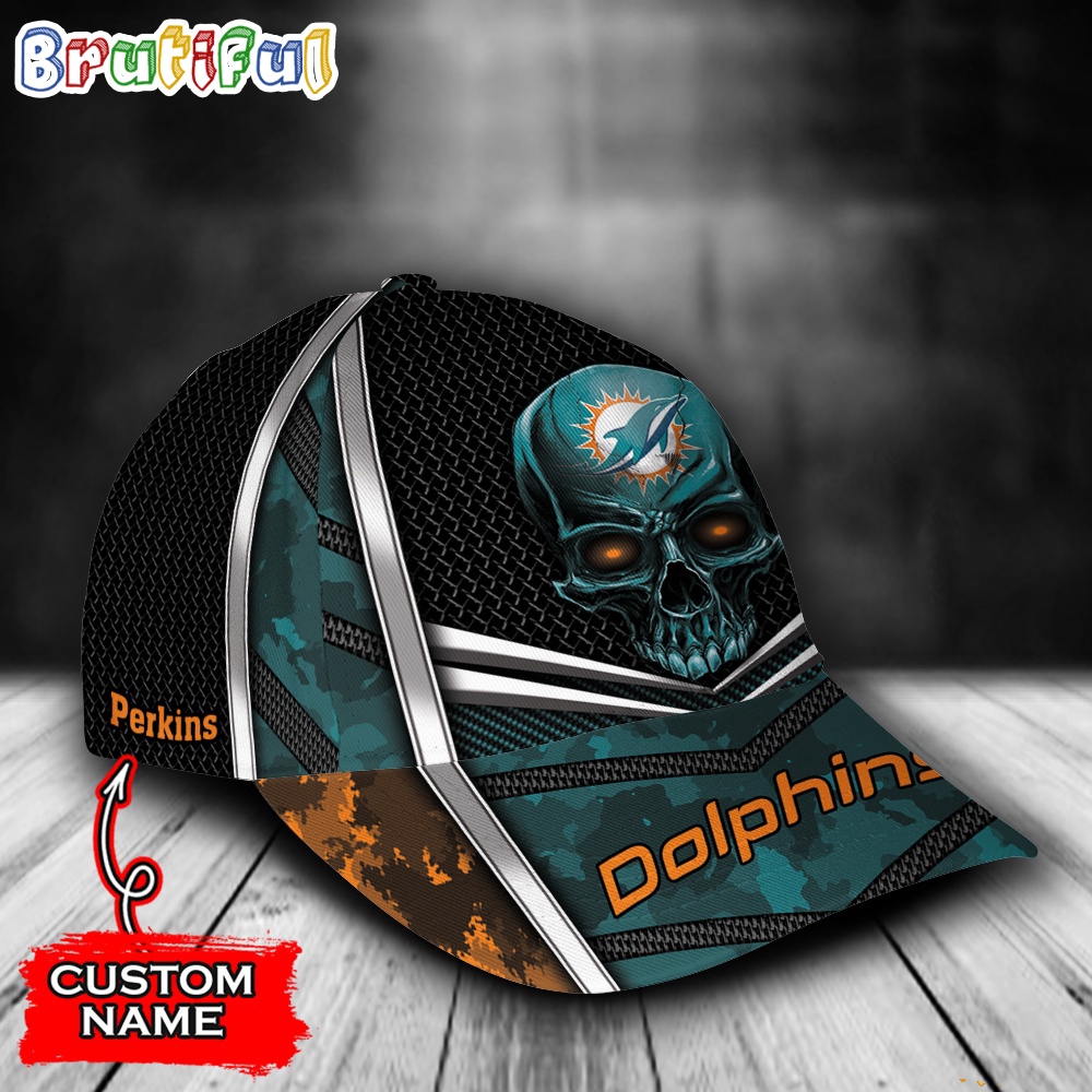 NFL Miami Dolphins Special Halloween Skull Custom Baseball Cap 2