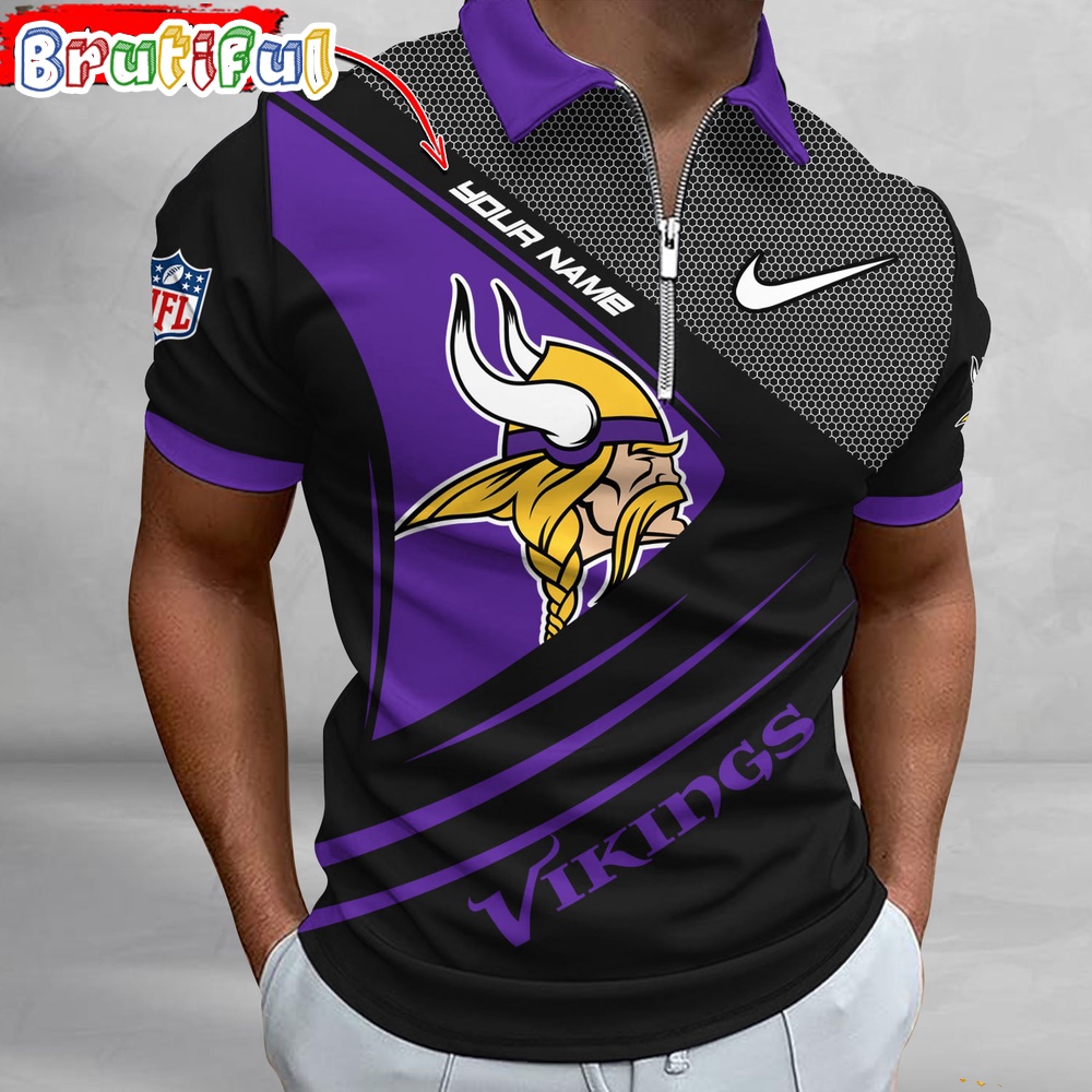 NFL Minnesota Vikings Polo Shirt Football Sport Zip Polo Shirt
