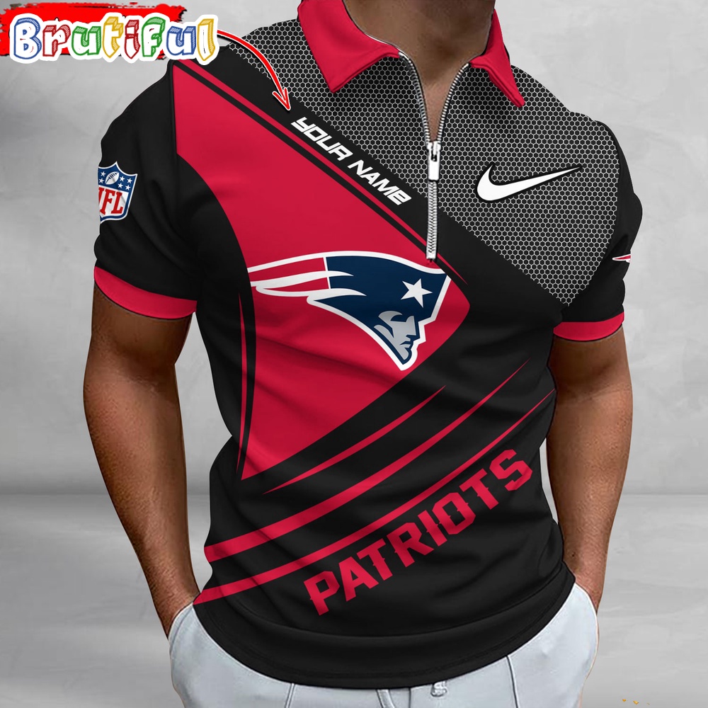 NFL New England Patriots Polo Shirt Football Sport Zip Polo Shirt