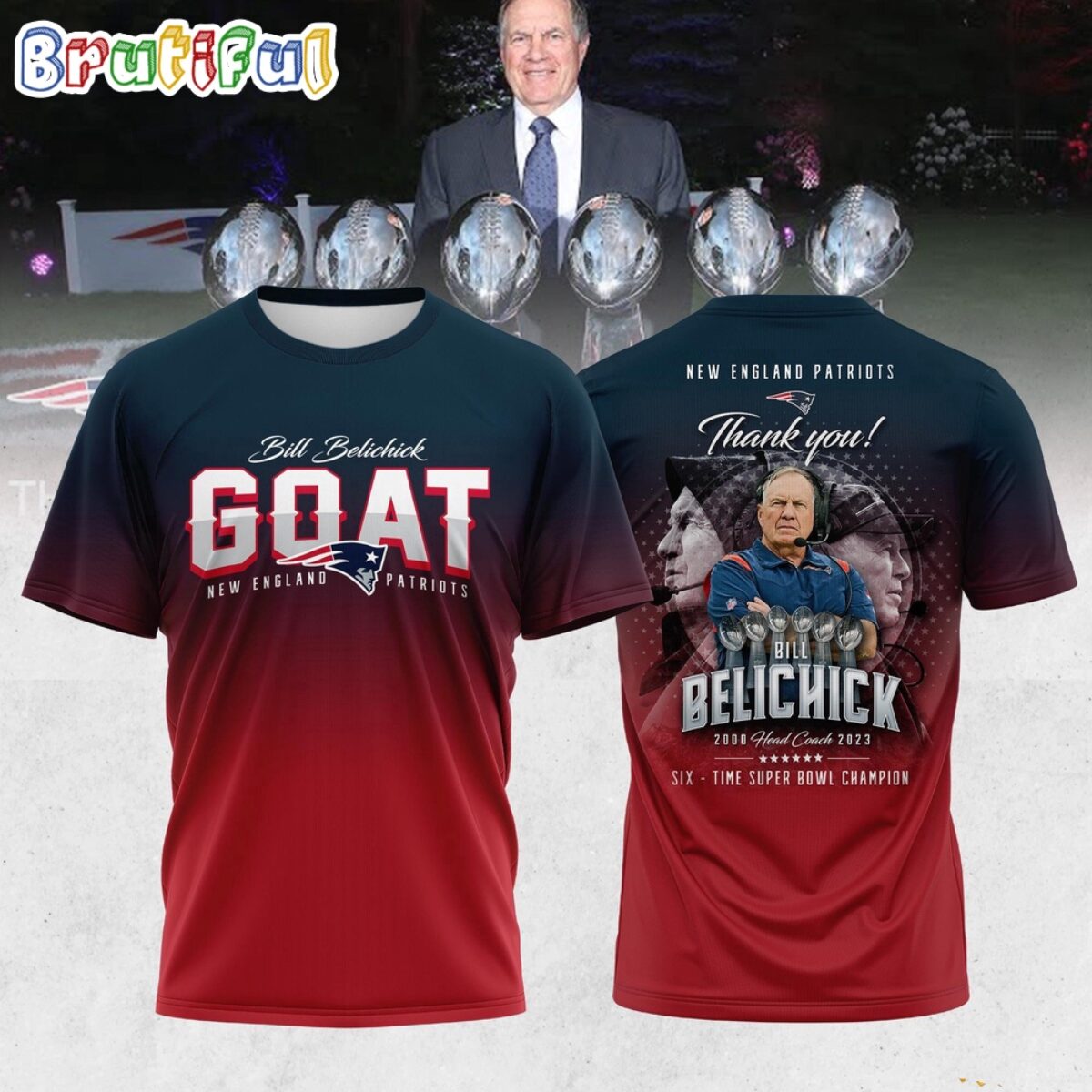 T-shirt New England Patriots Bill Belichick - Taille XL - Gris - Manches Longues