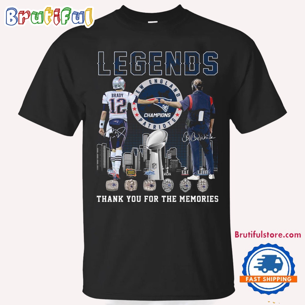 NFL New England Patriots Tom Brady And Bill Belichick Legends Champions 2024 Signature T Shirt 1