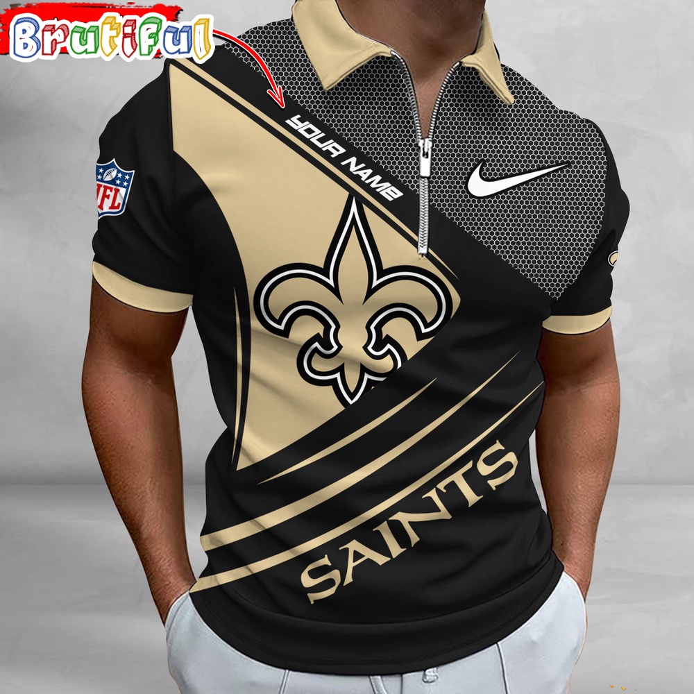 NFL New Orleans Saints Polo Shirt Football Sport Zip Polo Shirt
