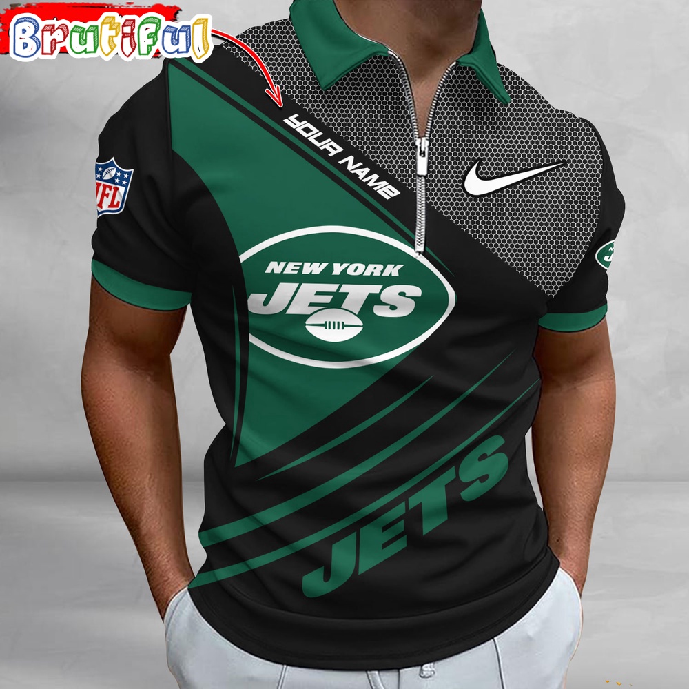 NFL New York Jets Polo Shirt Football Sport Zip Polo Shirt