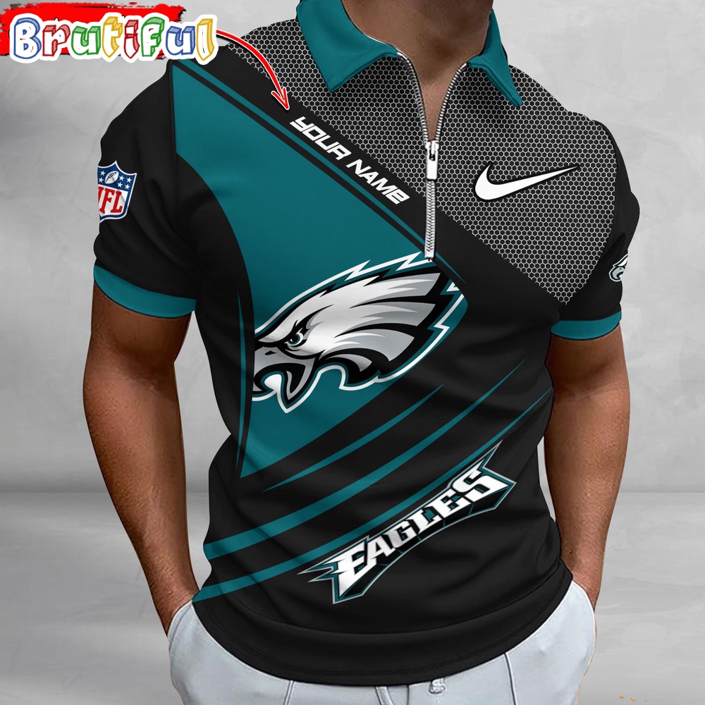 NFL Philadelphia Eagles Polo Shirt Football Sport Zip Polo Shirt