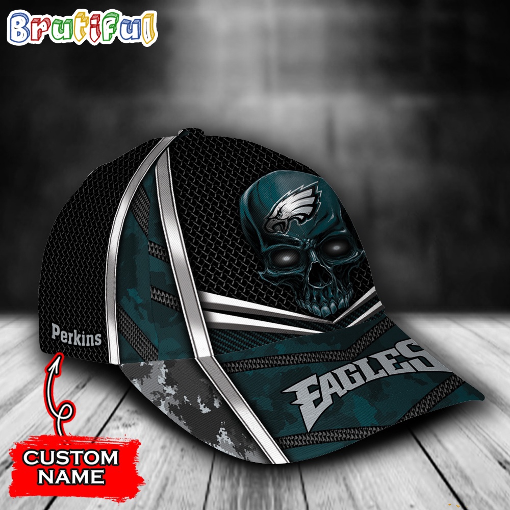 NFL Philadelphia Eagles Special Halloween Skull Custom Baseball Cap 2