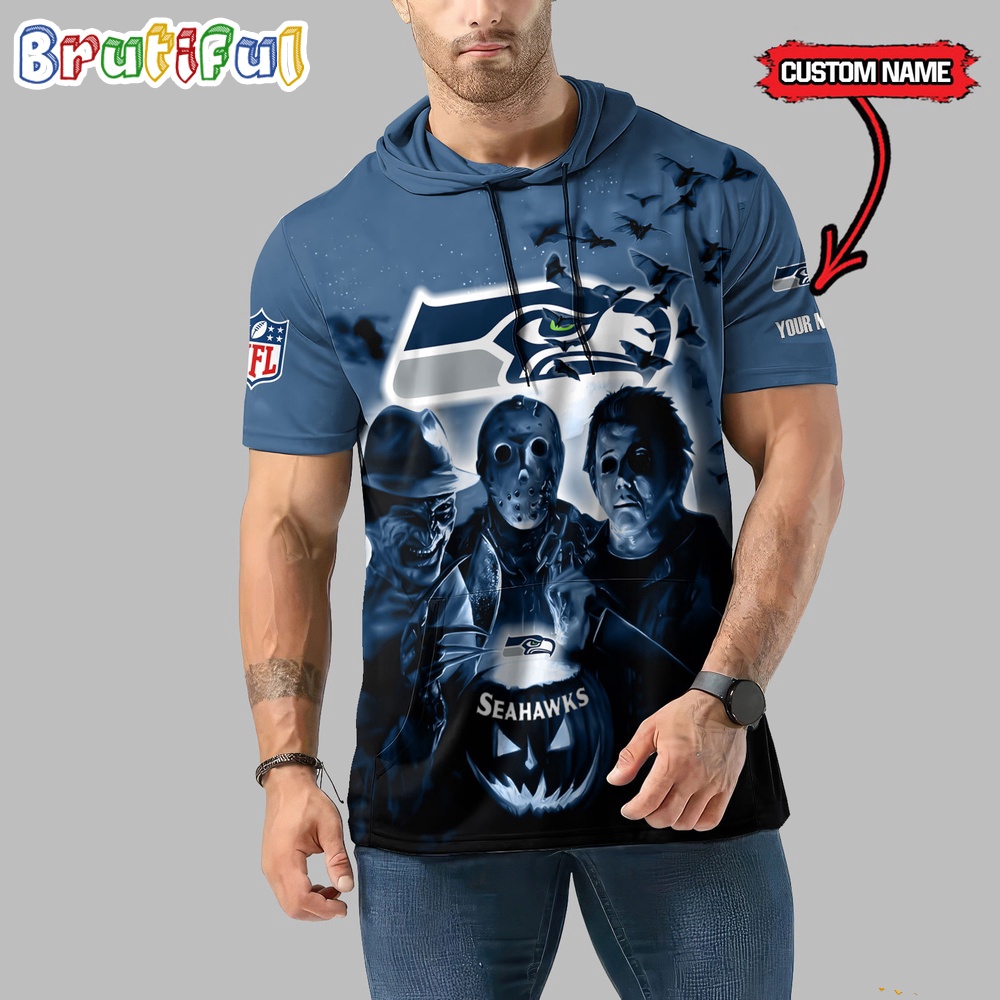 NFL Seattle Seahawks Horror Characters Essential Halloween Sleeveless Hoodie 1