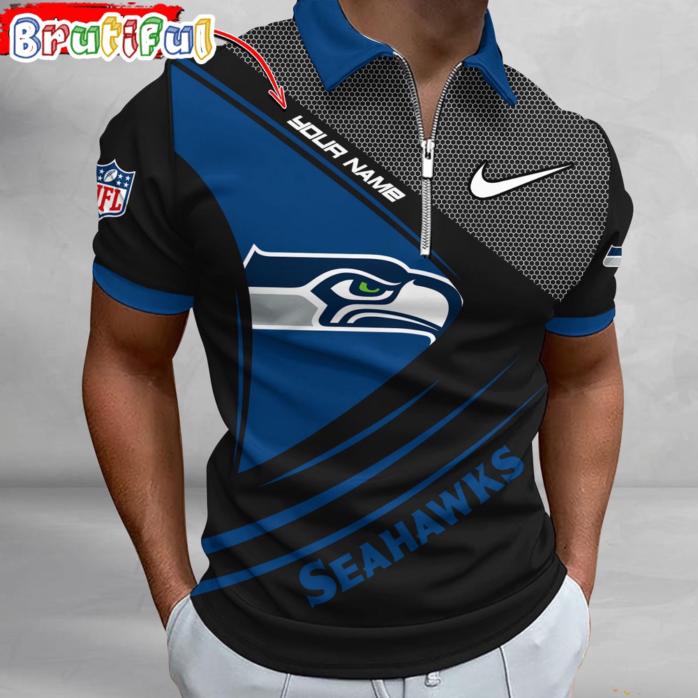 NFL Seattle Seahawks Polo Shirt Football Sport Zip Polo Shirt