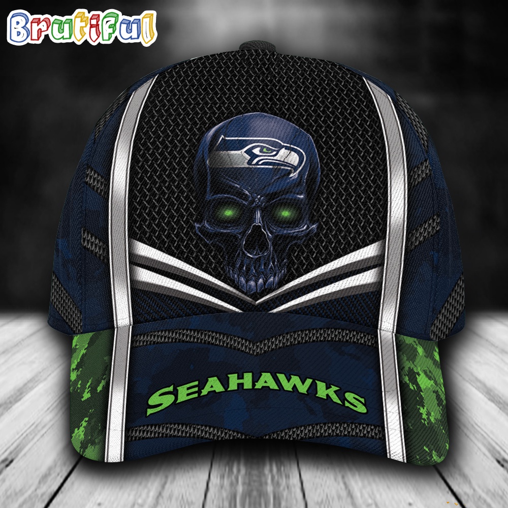 NFL Seattle Seahawks Special Halloween Skull Custom Baseball Cap 1