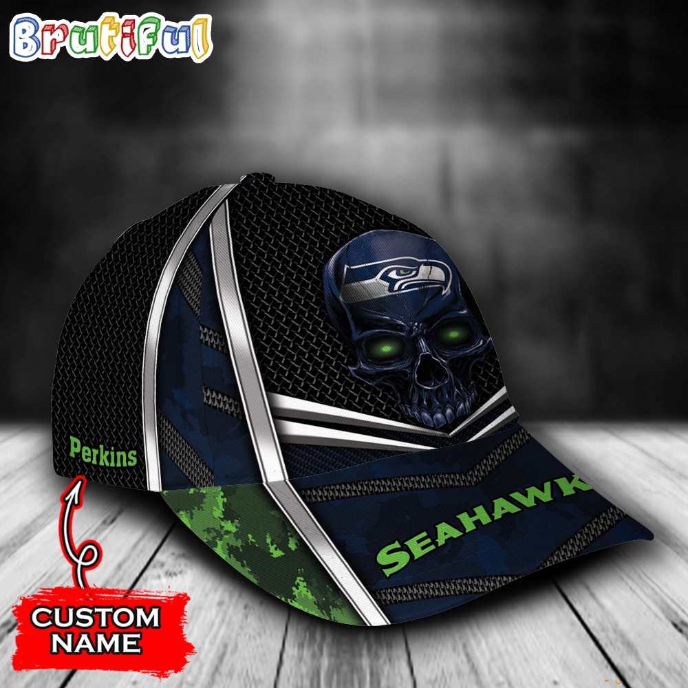 NFL Seattle Seahawks Special Halloween Skull Custom Baseball Cap 2