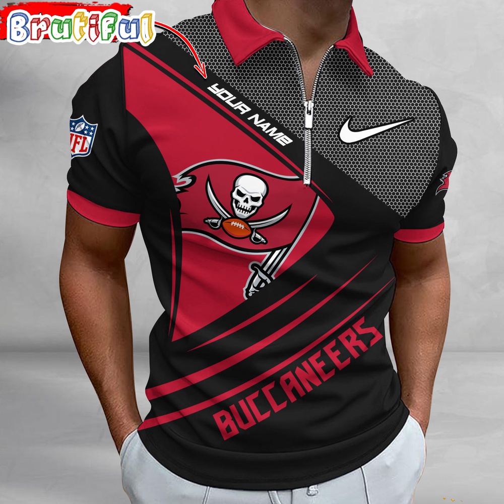 NFL Tampa Bay Buccaneers Polo Shirt Football Sport Zip Polo Shirt