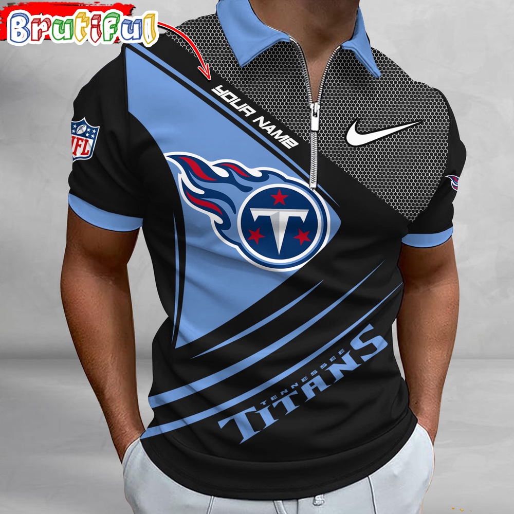 NFL Tennessee Titans Polo Shirt Football Sport Zip Polo Shirt