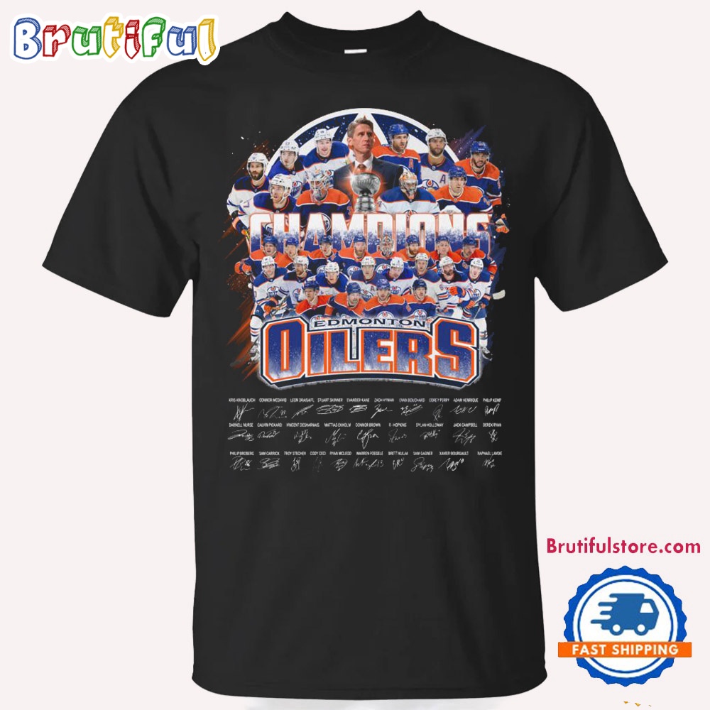 NHL Edmonton Oilers 2024 Hockey Team Player Champions Signature T Shirt