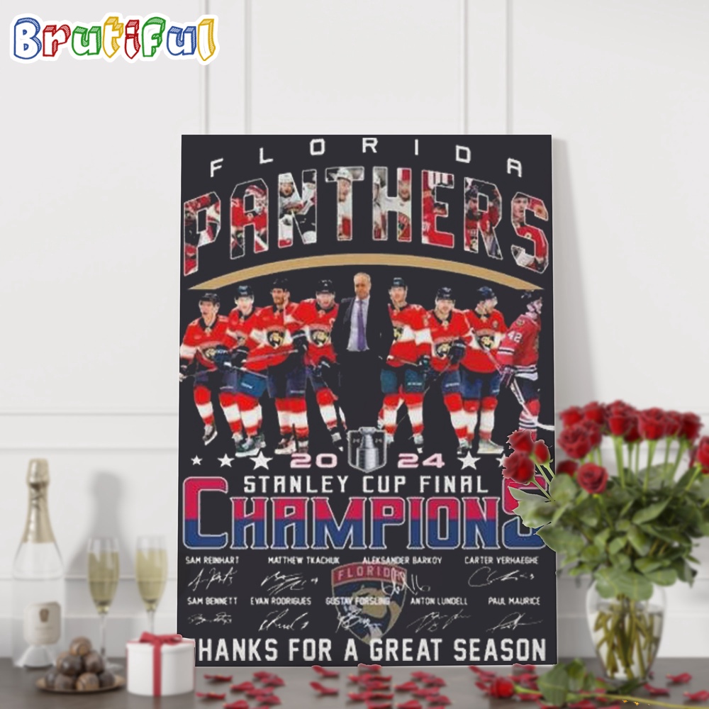 NHL Florida Panthers Stanley Cup 2023 2024 Thank You For Great Season Signatures Poster Canvas