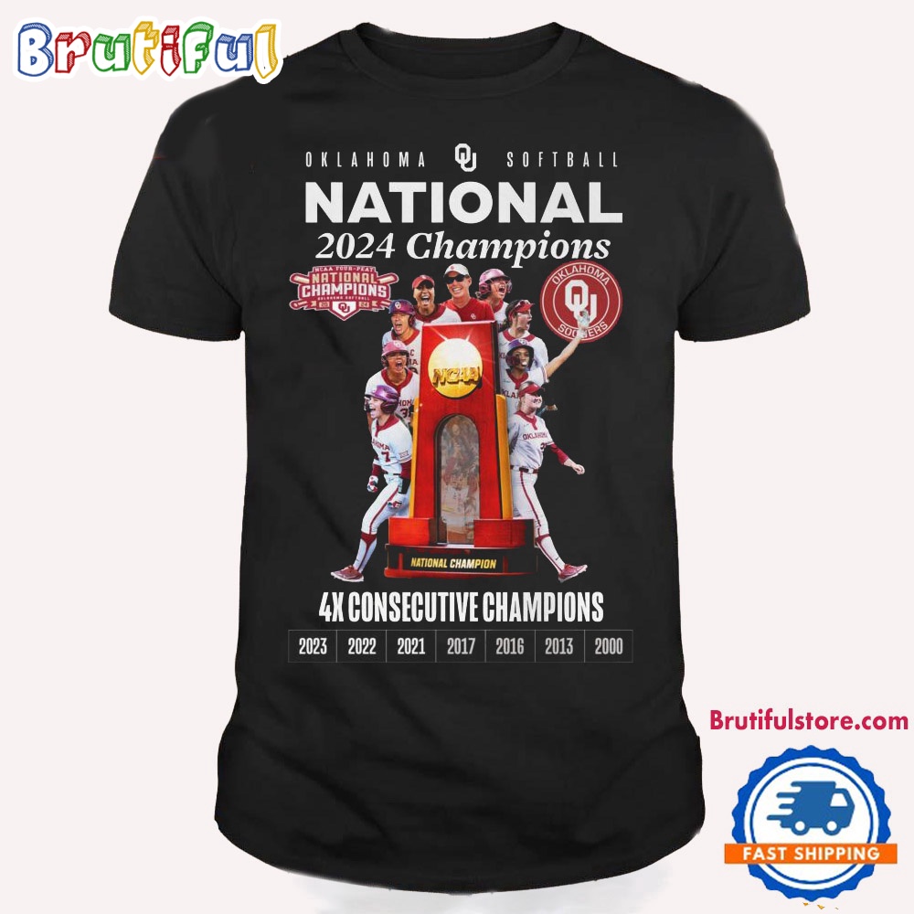 Oklahoma Sooners 2024 NCAA Softball Women's College World Series 4X Consecutive Champions T Shirt 1