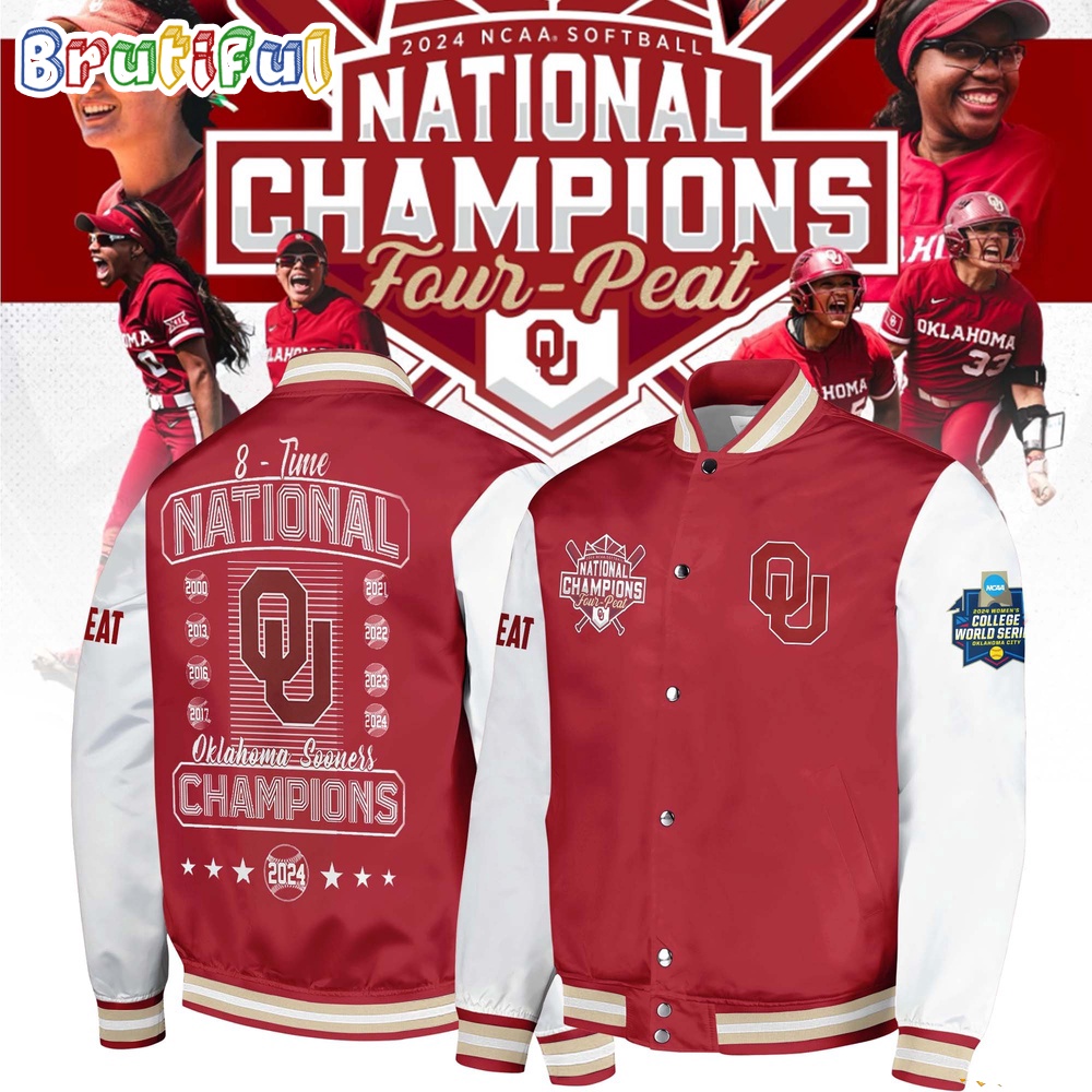 Oklahoma Sooners Four Peat NCAA Softball Women's College World Series Champions Baseball Jacket