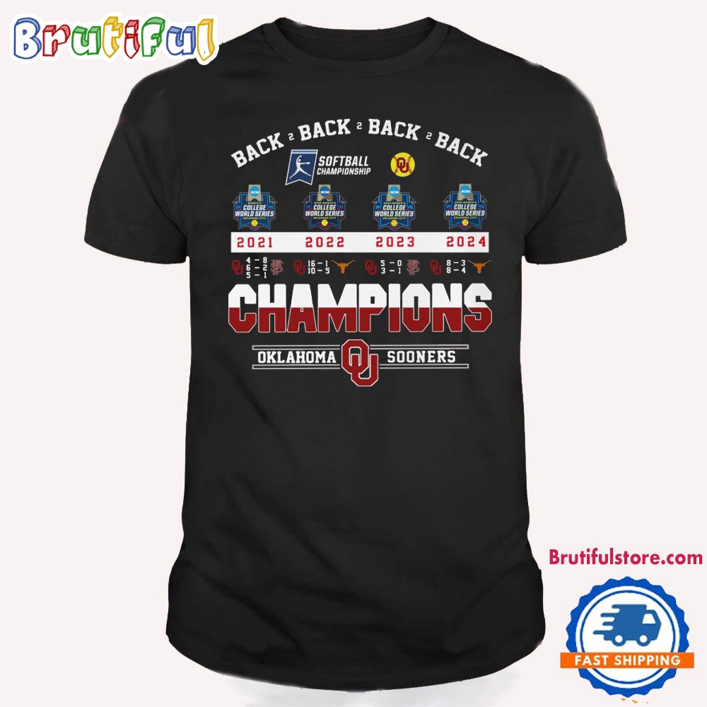 Oklahome Sooners Back To Back 2024 Softball Champions T Shirt