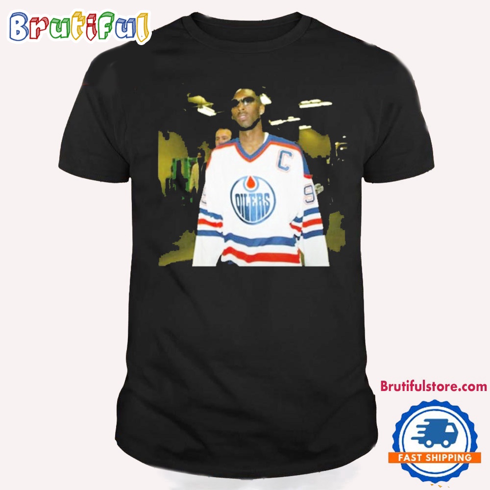 Picture Of Kobe Wearing Gretzky Edmonton Oilers Hockey Jersey T Shirt