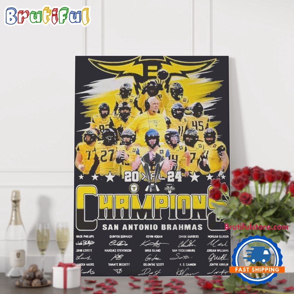 San Antonio Brahmas 2024 UFL Champions Signature Wall Art Poster Canvas
