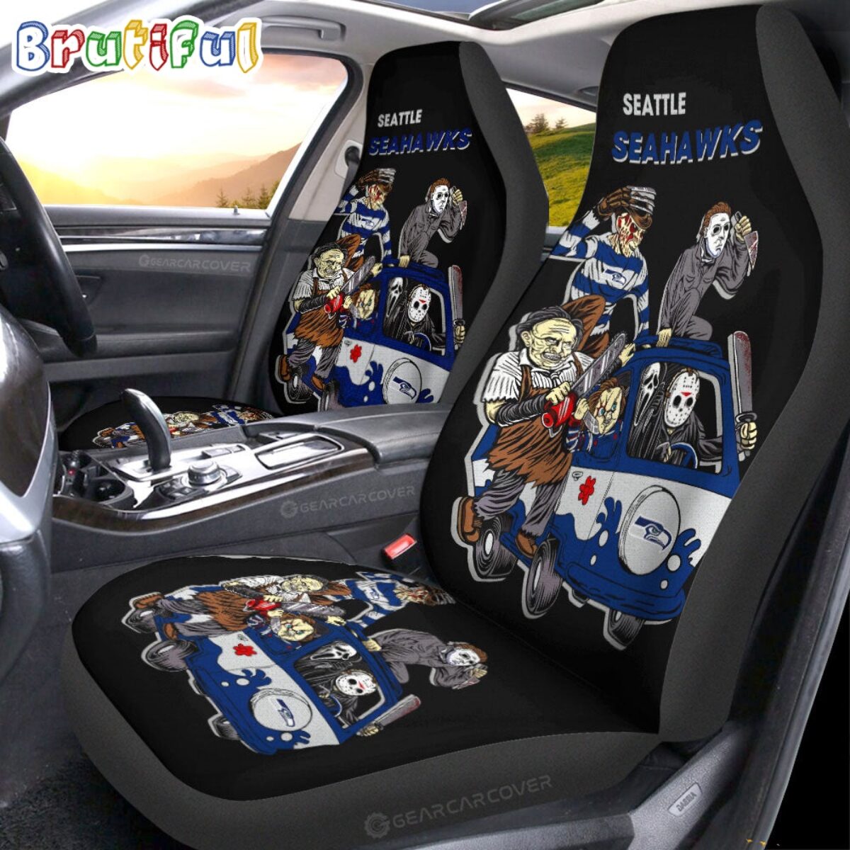 Housses D'Appuie-Tête Voiture Seattle Seahawks - Style Hawaïen - Lot De 2 - NEUF