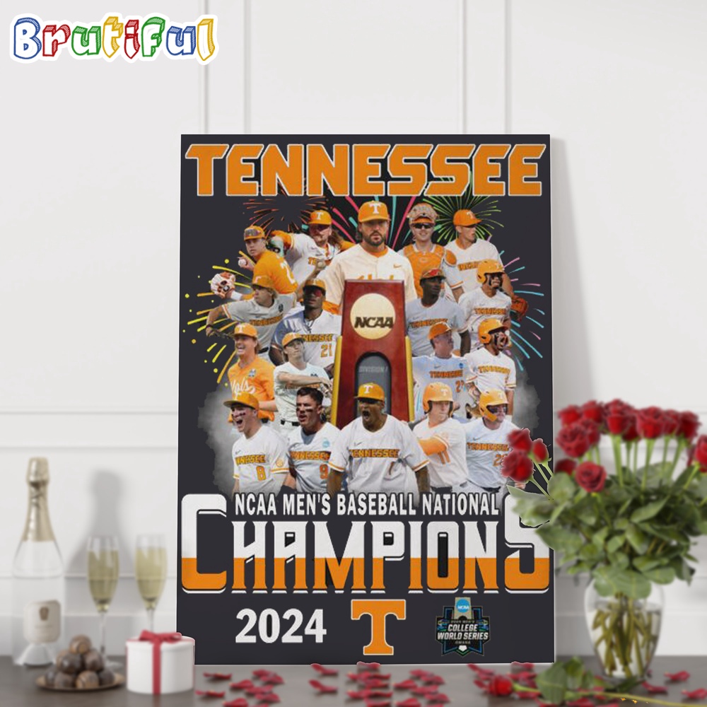 Tennessee Volunteers NCAA Baseball National Champions 2024 Team Graphics Wall Art Poster Canvas