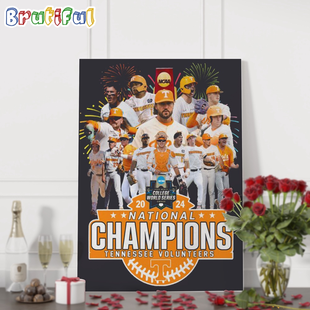 Tennessee Volunteers NCAA Mens Baseball National Champions 2024 Print Team Wall Art Poster Canvas
