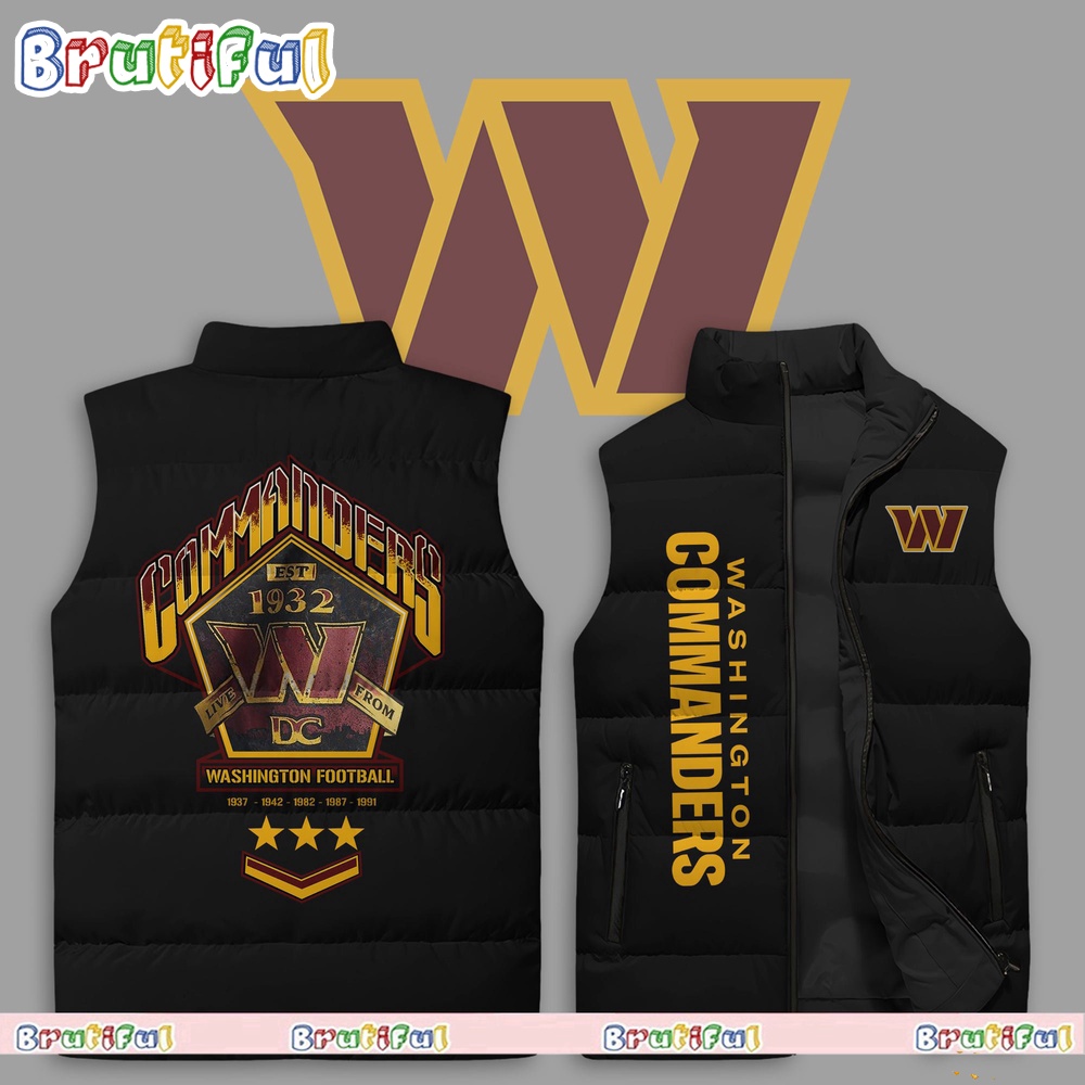 The Wild Collective Black Washington Commanders Band Sleeveless Puffer Jacket