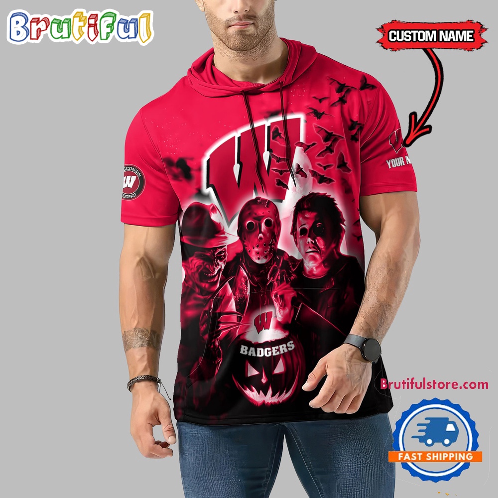 Wisconsin Badgers Horror Characters Essential Halloween Sleeveless Hoodie 1