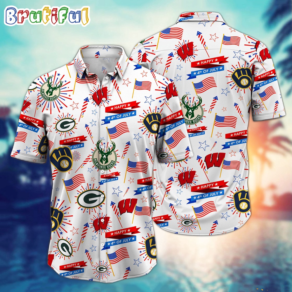 Wisconsin Sports Happy 4th Of July Hawaiian Shirt Wisconsin Sports Hawaiian Shirt