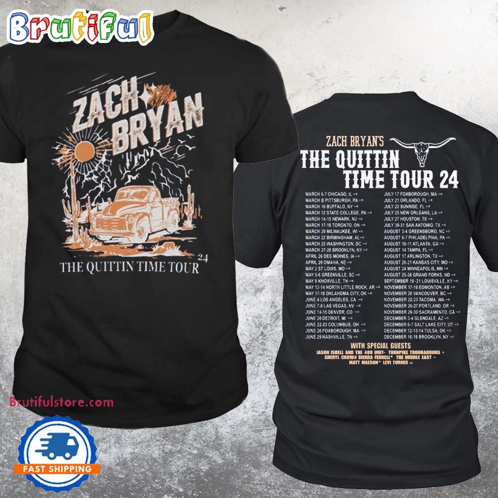 Zach Bryan Merch Zach Bryan The Quittin Time Tour 2024 Schedule T Shirt