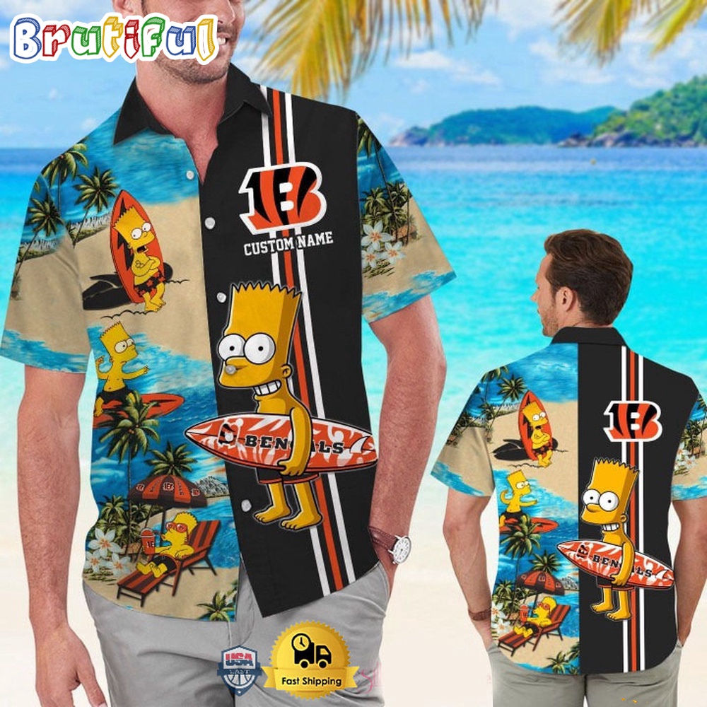 Custom Name NFL Cincinnati Bengals Special Bart Simpson Tropical Hawaiian Shirt