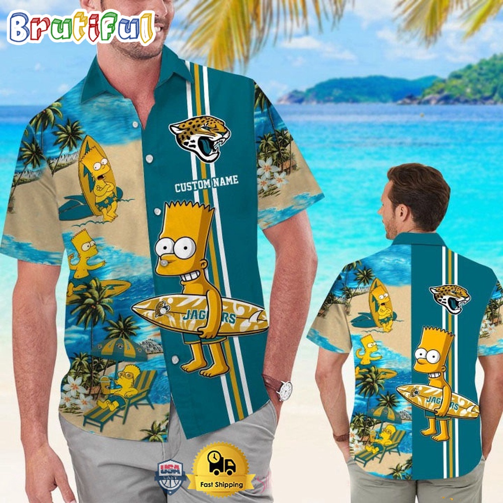 Custom Name NFL Jacksonville Jaguars Special Bart Simpson Tropical Hawaiian Shirt