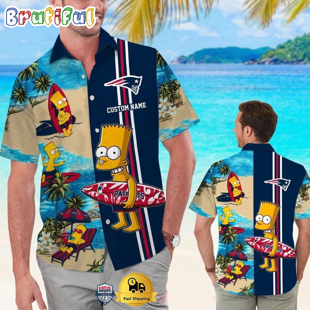 Custom Name NFL New England Patriots Special Bart Simpson Tropical Hawaiian Shirt