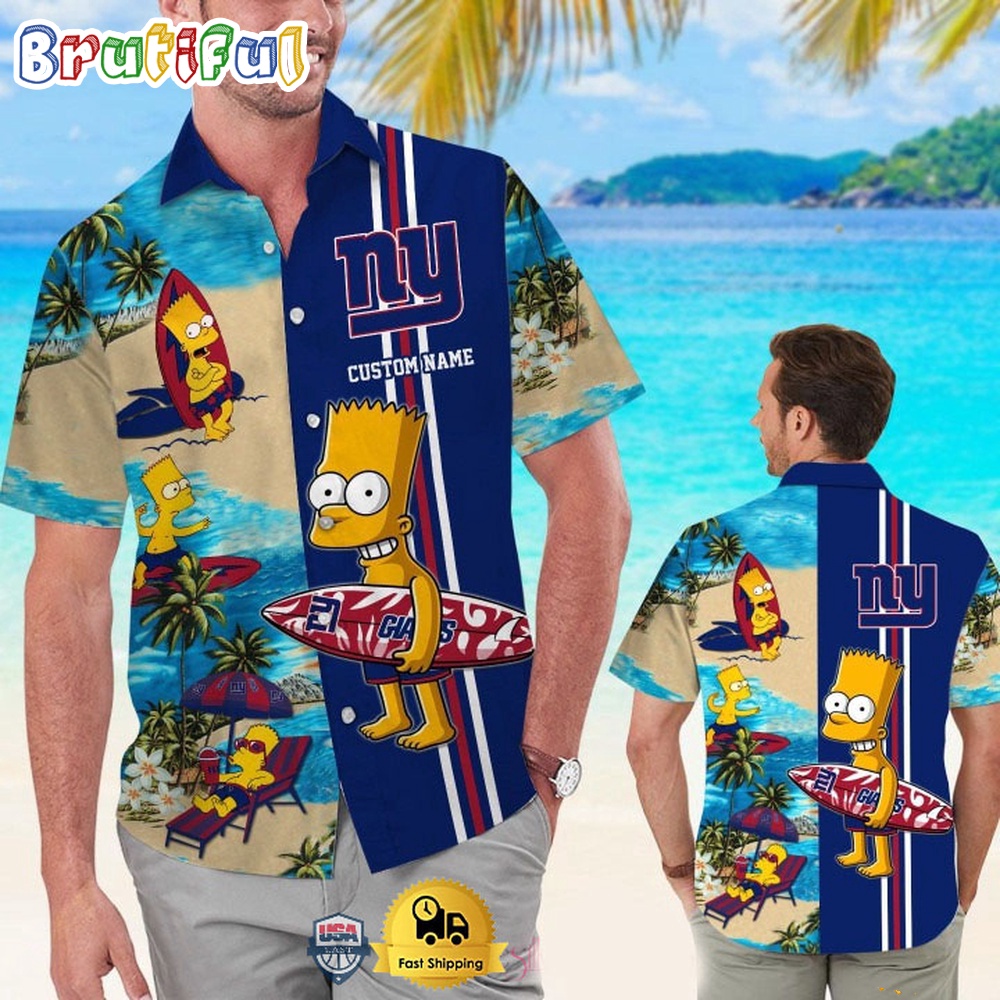 Custom Name NFL New York Giants Special Bart Simpson Tropical Hawaiian Shirt