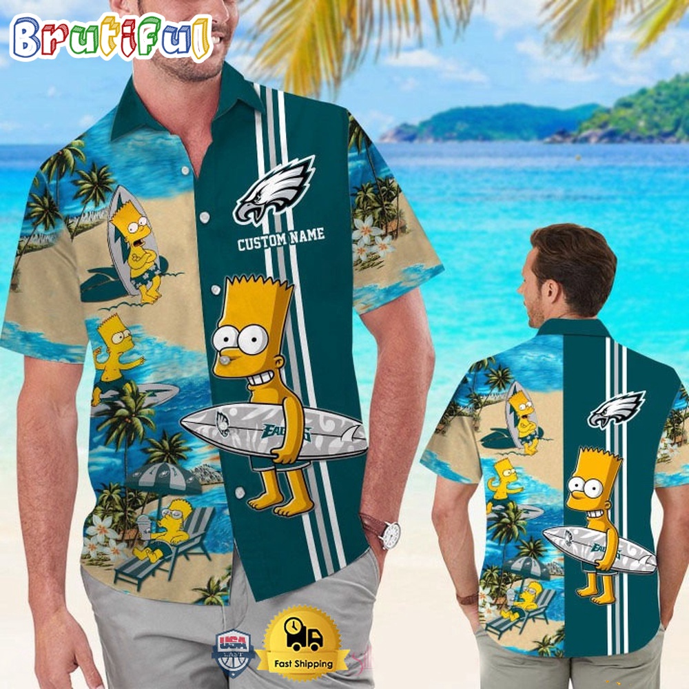 Custom Name NFL Philadelphia Eagles Special Bart Simpson Tropical Hawaiian Shirt