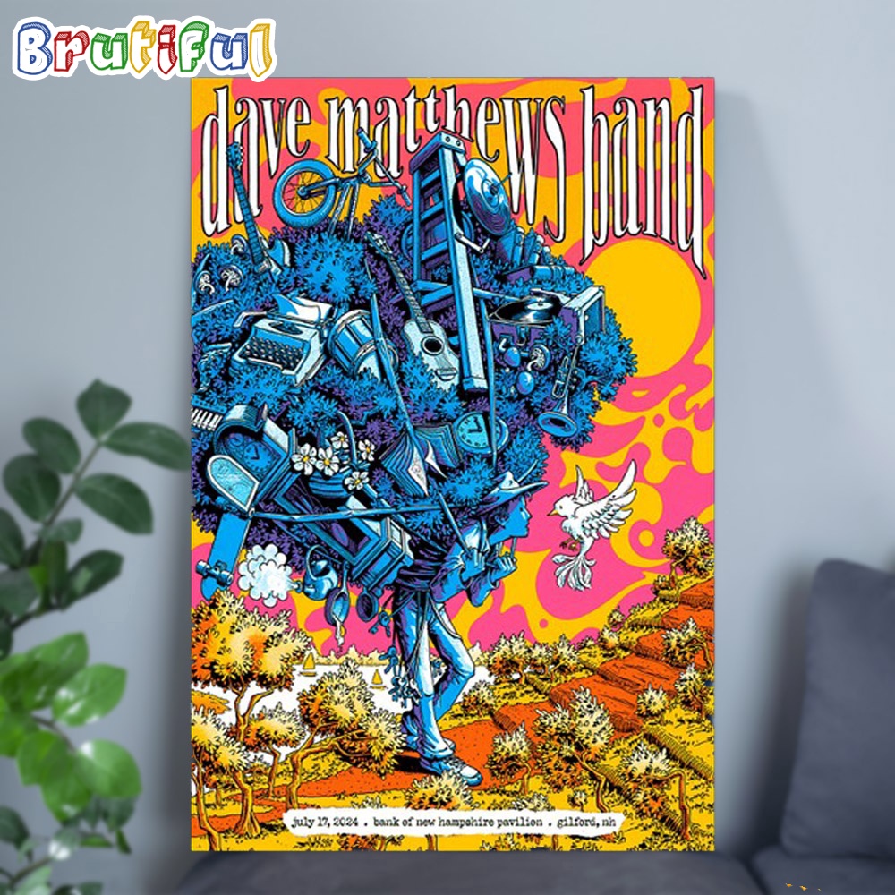 Dave Matthews Band July 17 2024 Tour Bank Of New Hamsphire Pavilion in Gilford NH Wall Art Poster Canvas