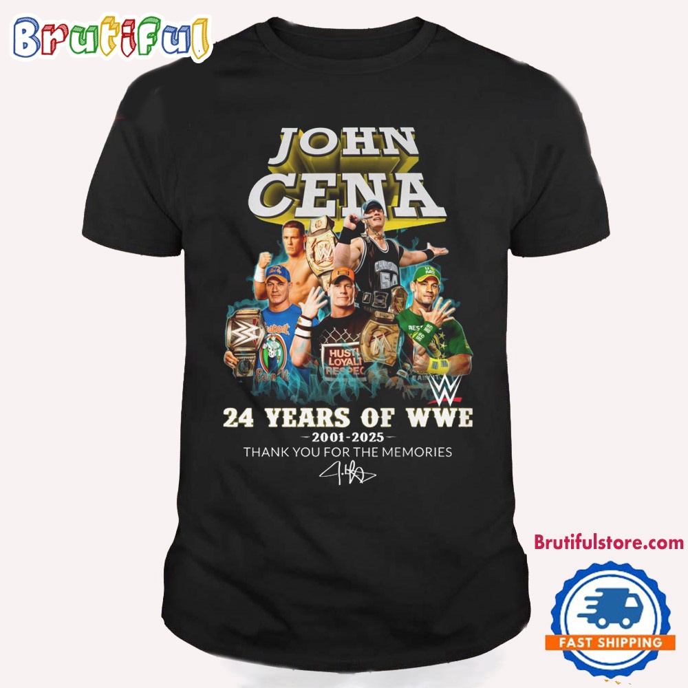 John Cena 24 Years Of WWE 2001 2025 Thank You For The Memories Signature T Shirt