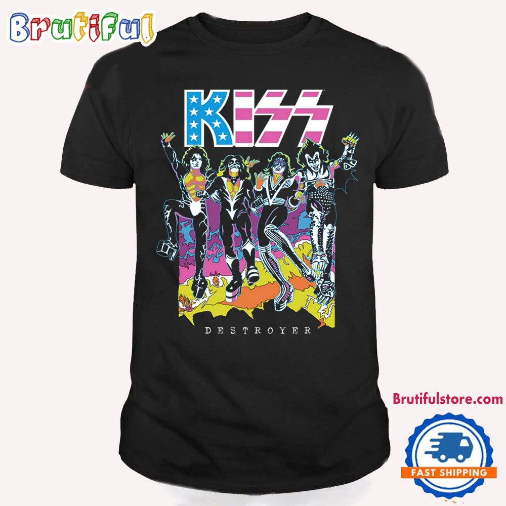 KISS Destroyer Flocked Blacklight Graphics Design T Shirt